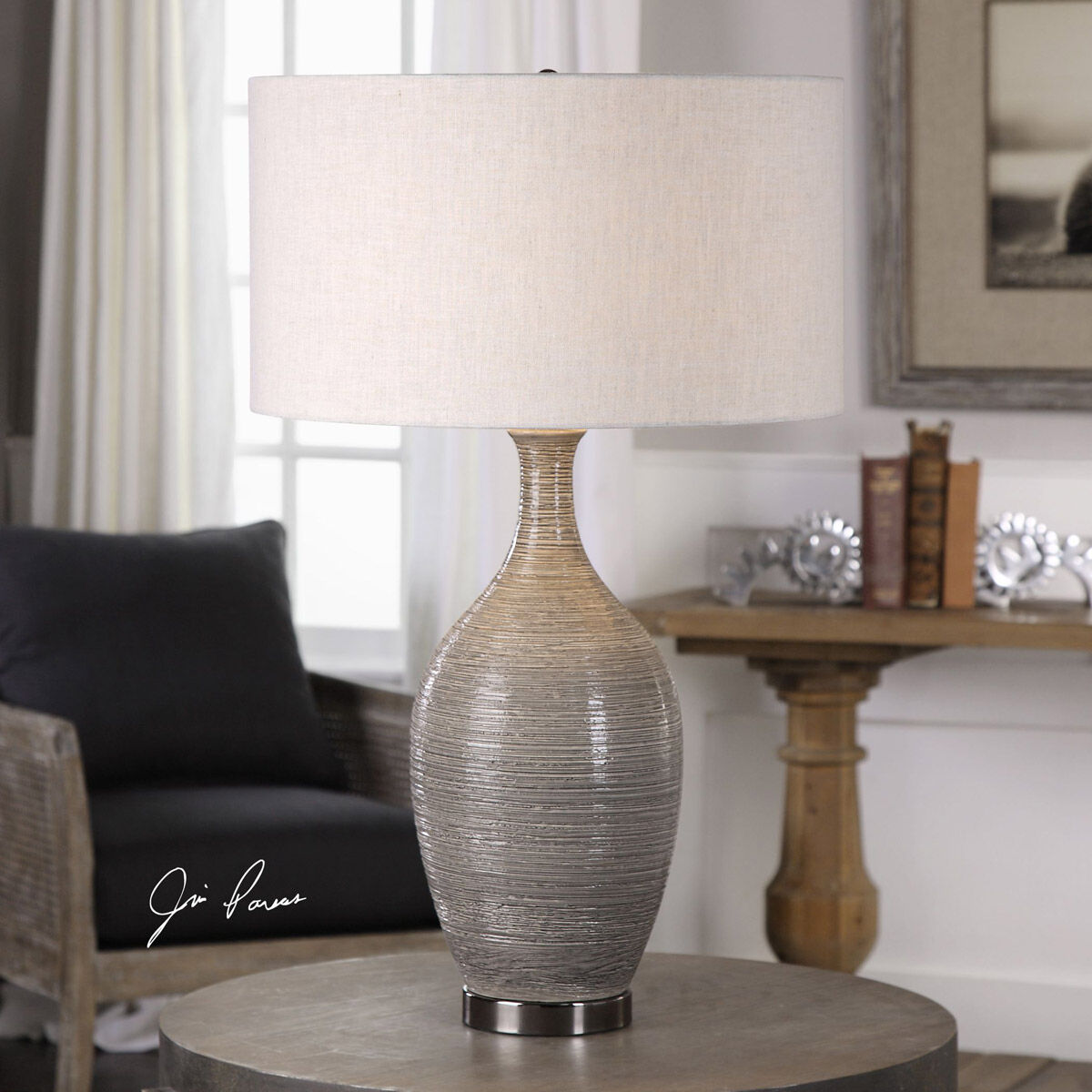 Dinah 31 inch 150 watt Gray Table Lamp Portable Light, Jim Parsons