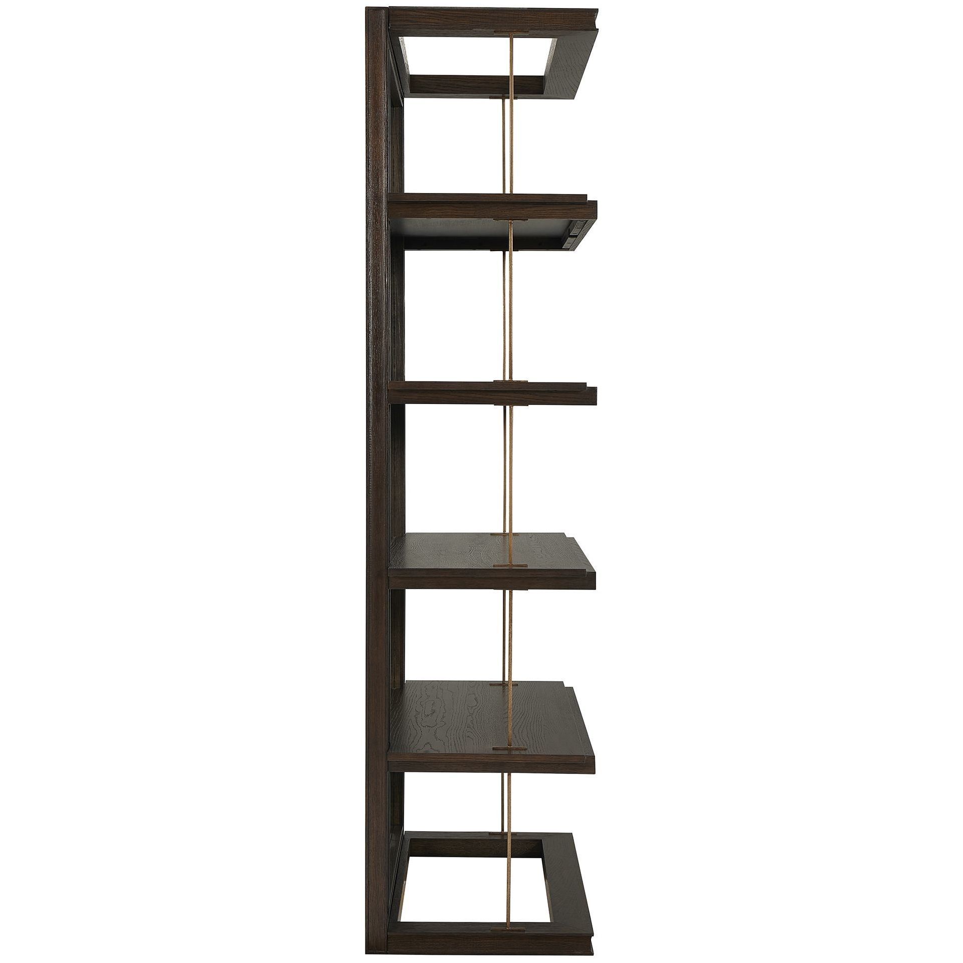 Kai 82 X 40 inch Dark Walnut and Gold Etagere