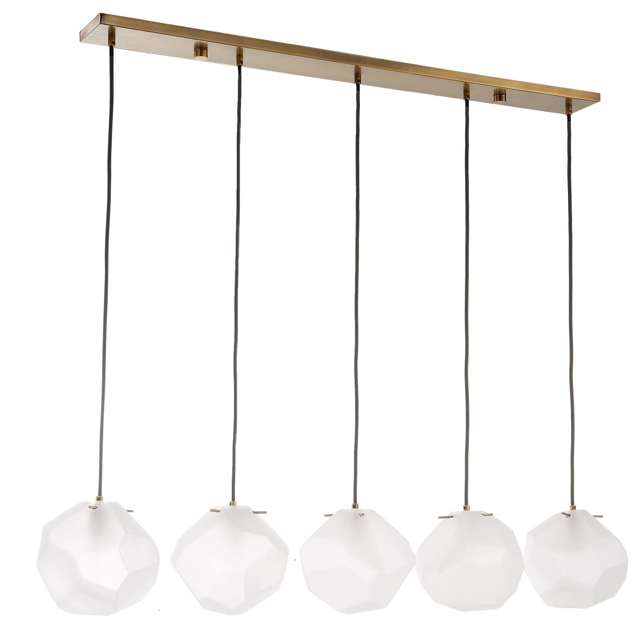 Geodesic 5 Light 47 inch Matte Antique Brass Linear Pendant Ceiling Light