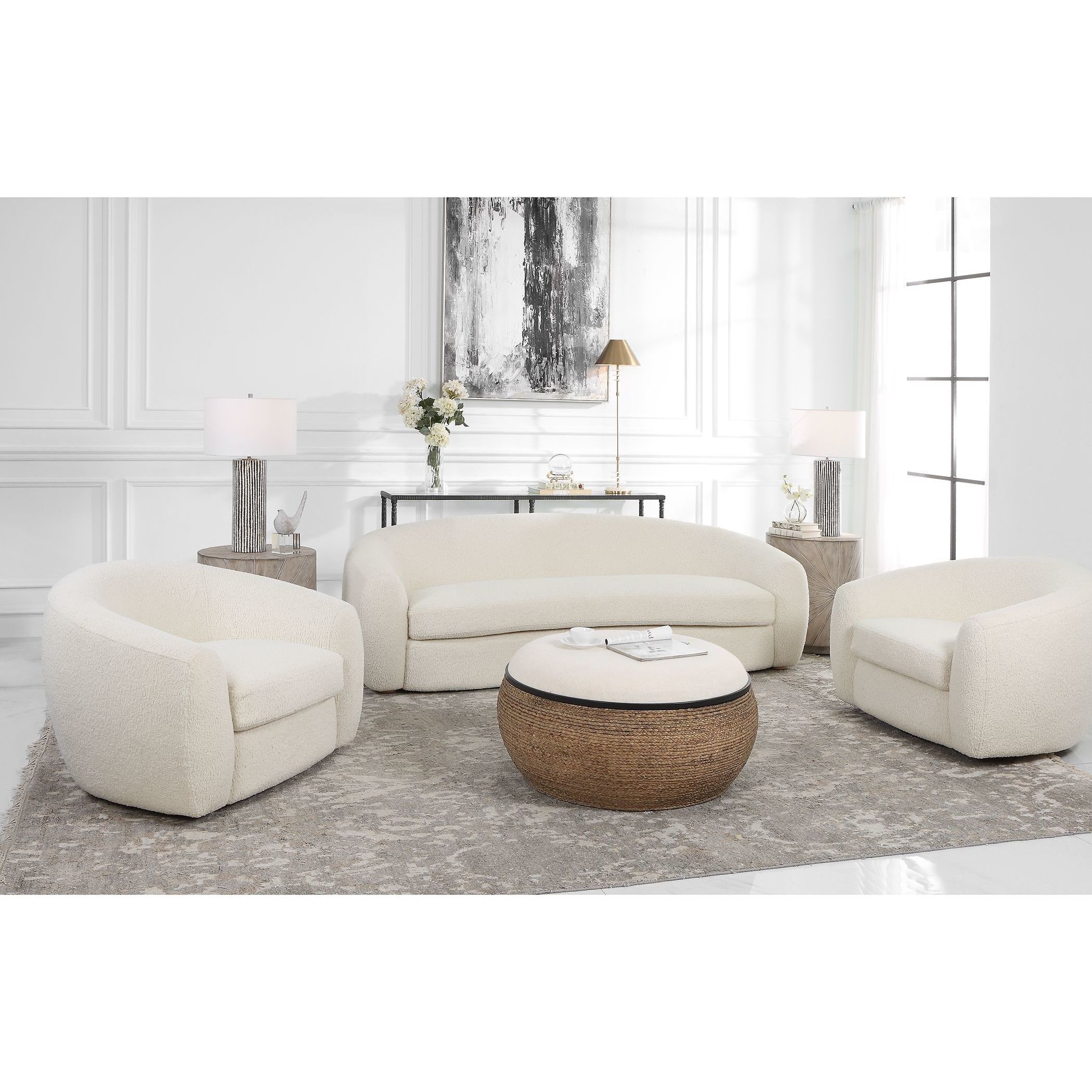 Capra Off White Faux Shearling Swivel Chair