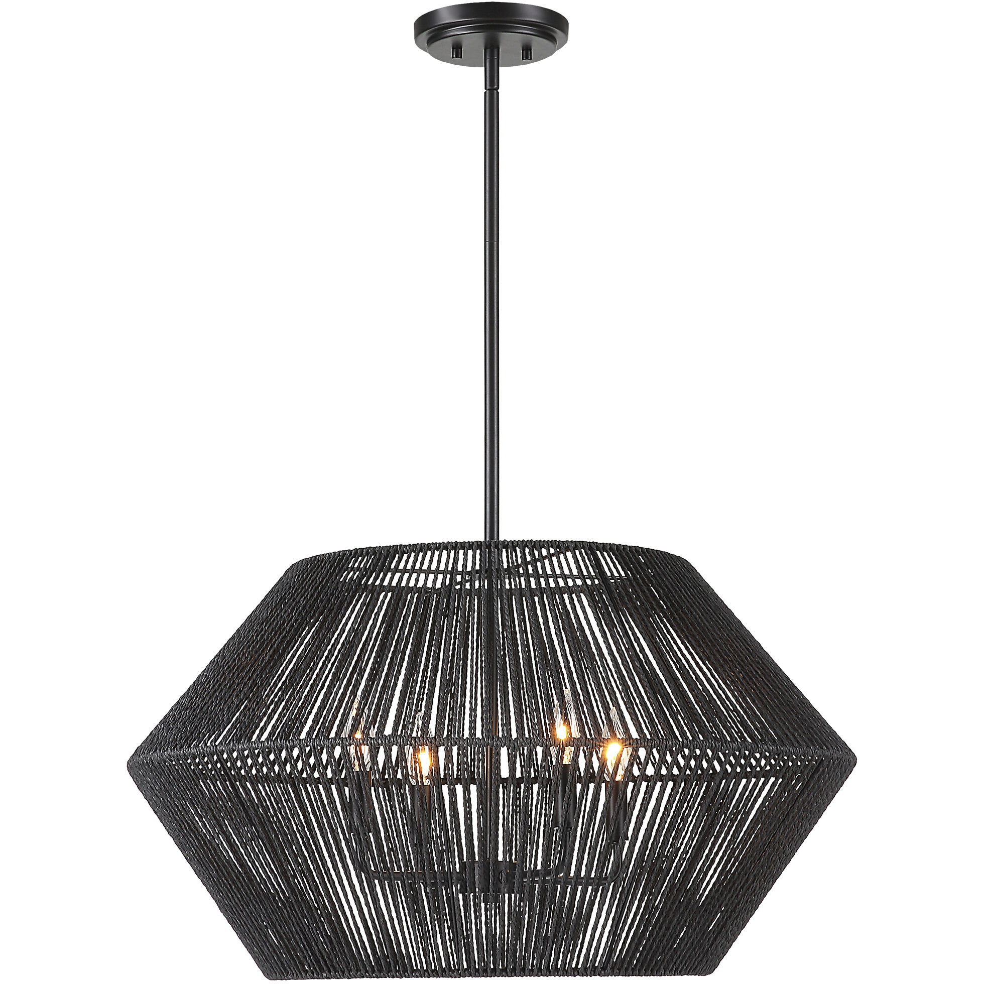 Suva 4 Light 28 inch Black Rope Pendant Ceiling Light
