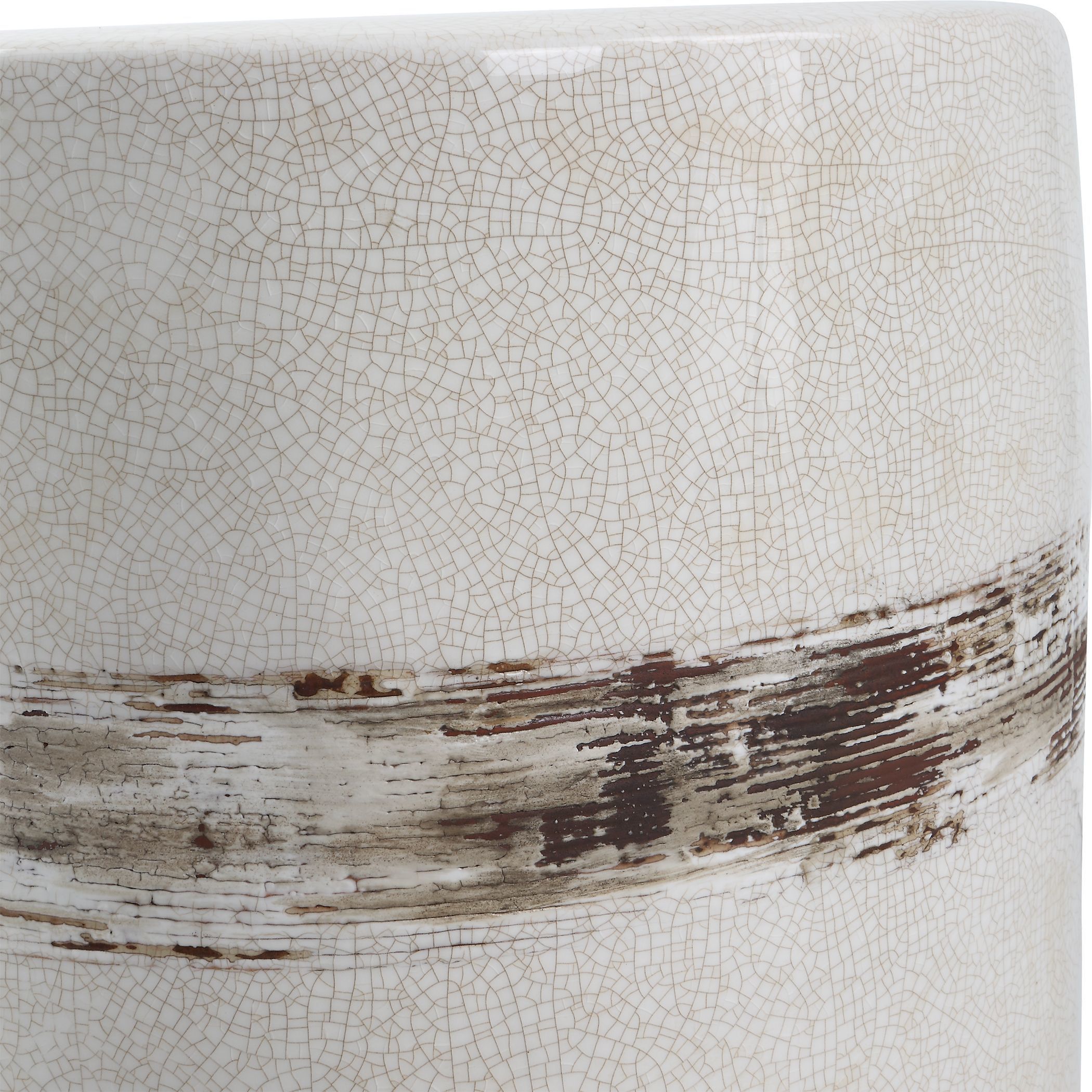 Comanche 18 inch Off-White Crackle Glaze with Distressed Rust Brown Garden Stool