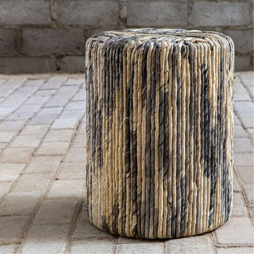 Sunda 18 inch Woven Banana Leaf in Gray and Natural Color Tones Accent Stool
