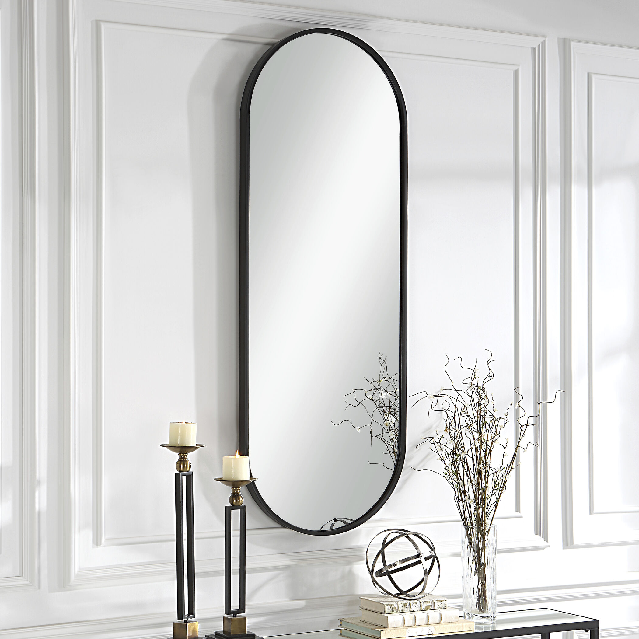 Varina 60 X 22 inch Satin Black Mirror