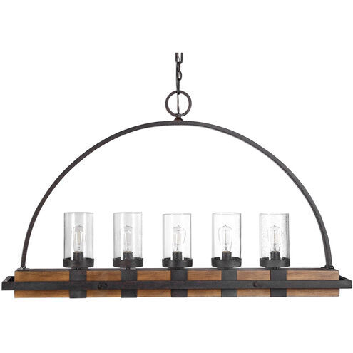 Atwood 5 Light 51 inch Real Wood and Weathered Bronze Linear Pendant Ceiling Light