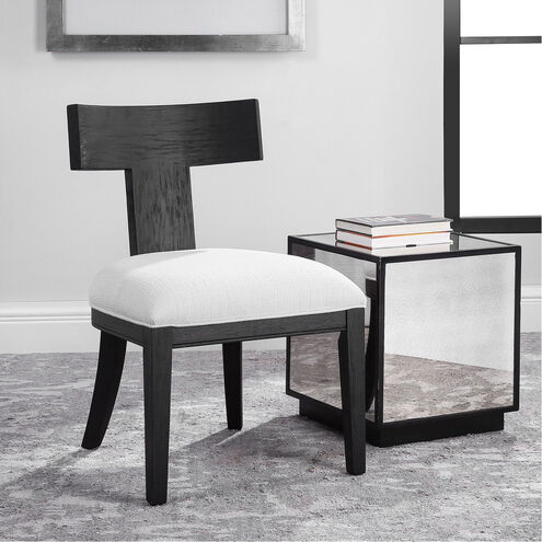 Idris Charcoal Black Stain and White Fabric Armless Chair