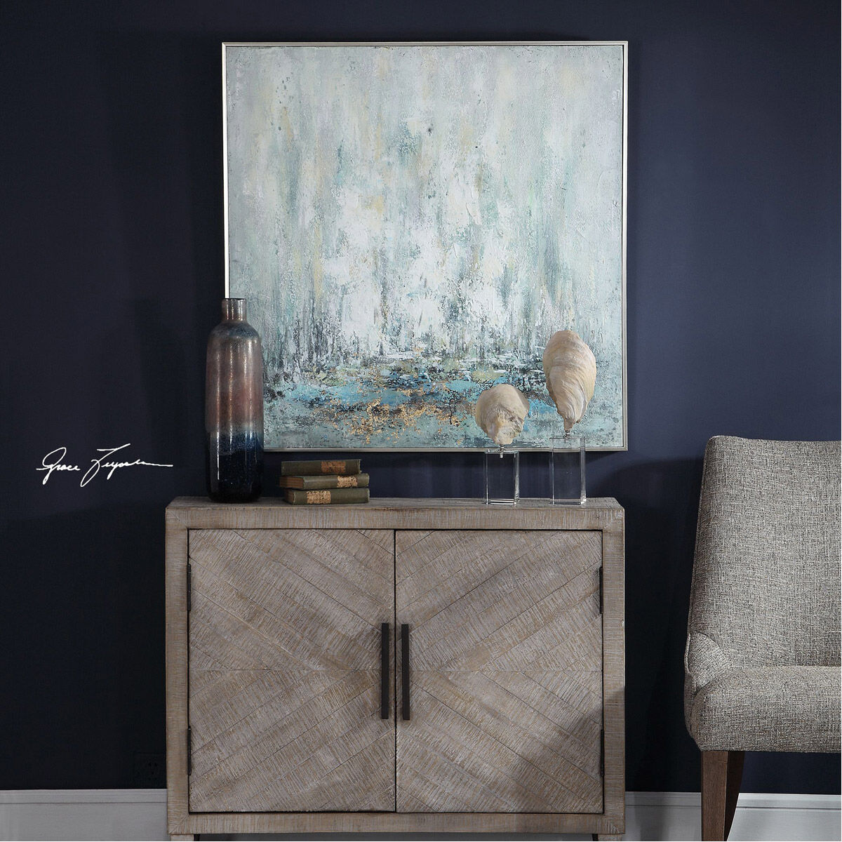 Ghost Ship 37 X 37 inch Hand Painted Canvas, Abstract Art