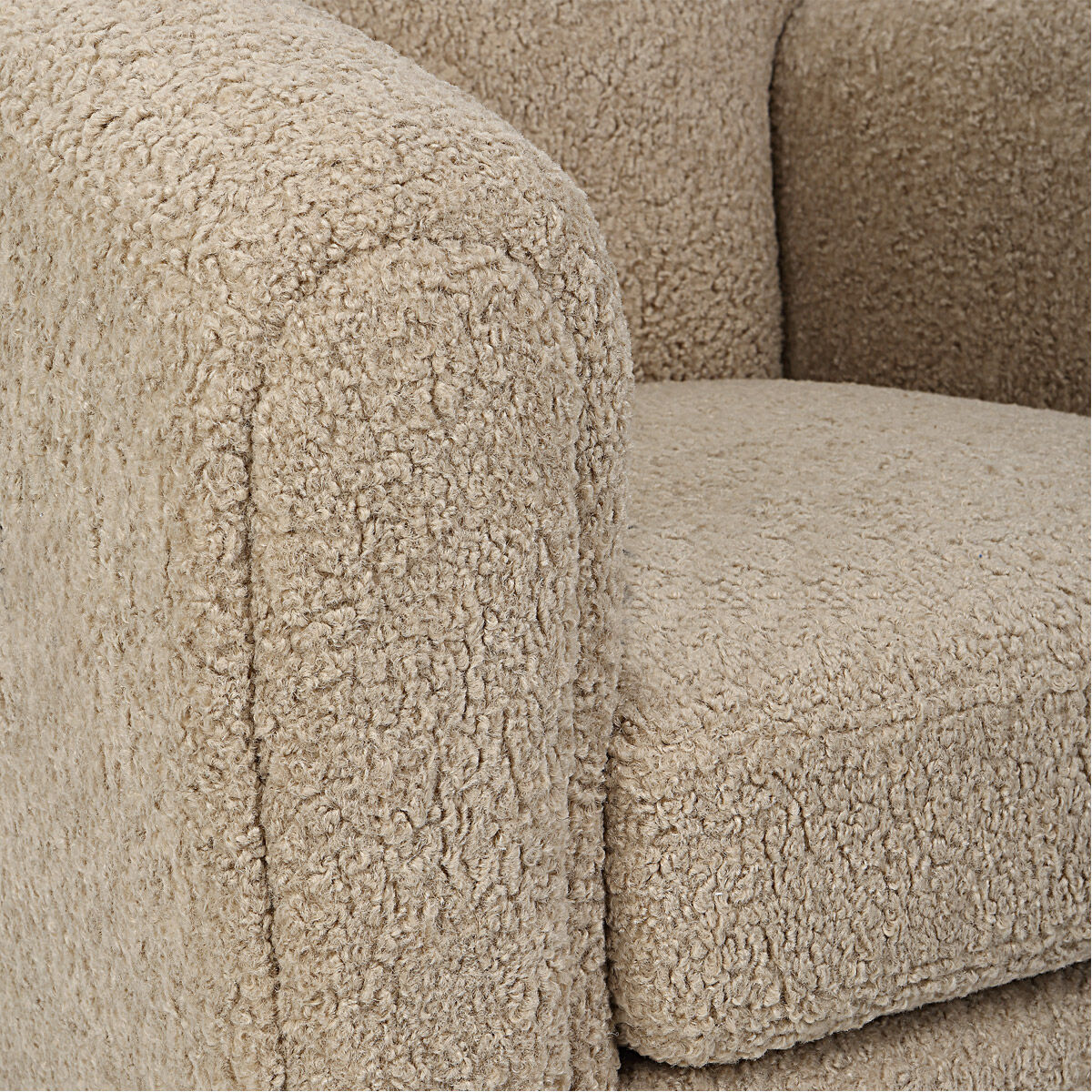 Teddy Latte Toned Faux Shearling and Walnut Stained Wood Accent Chair