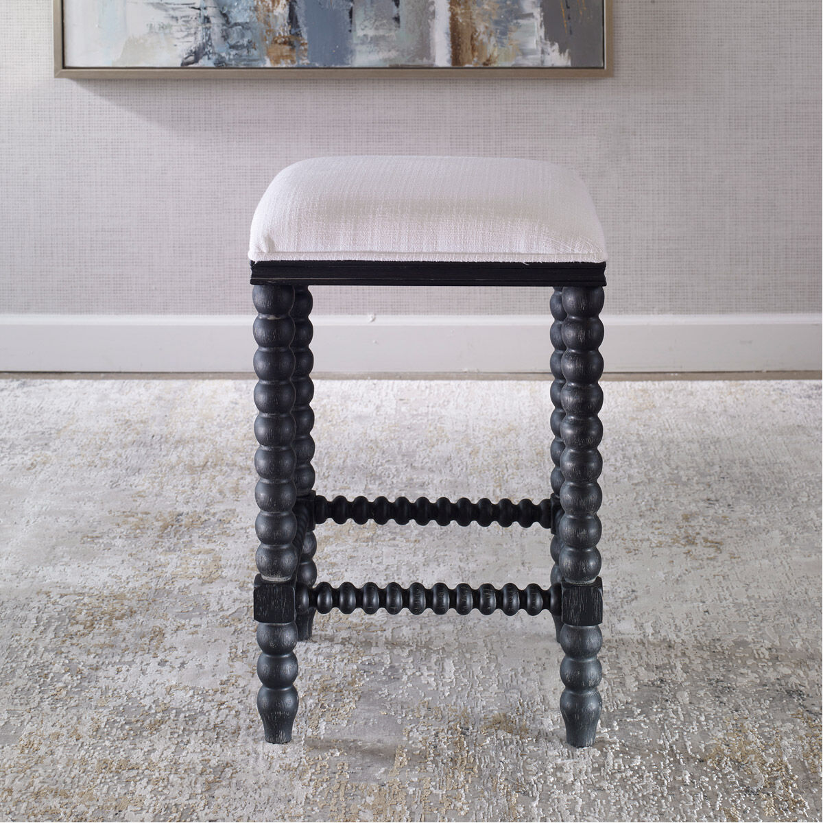 Pryce 26 inch Black Ceruse Stain and White Fabric Counter Stool