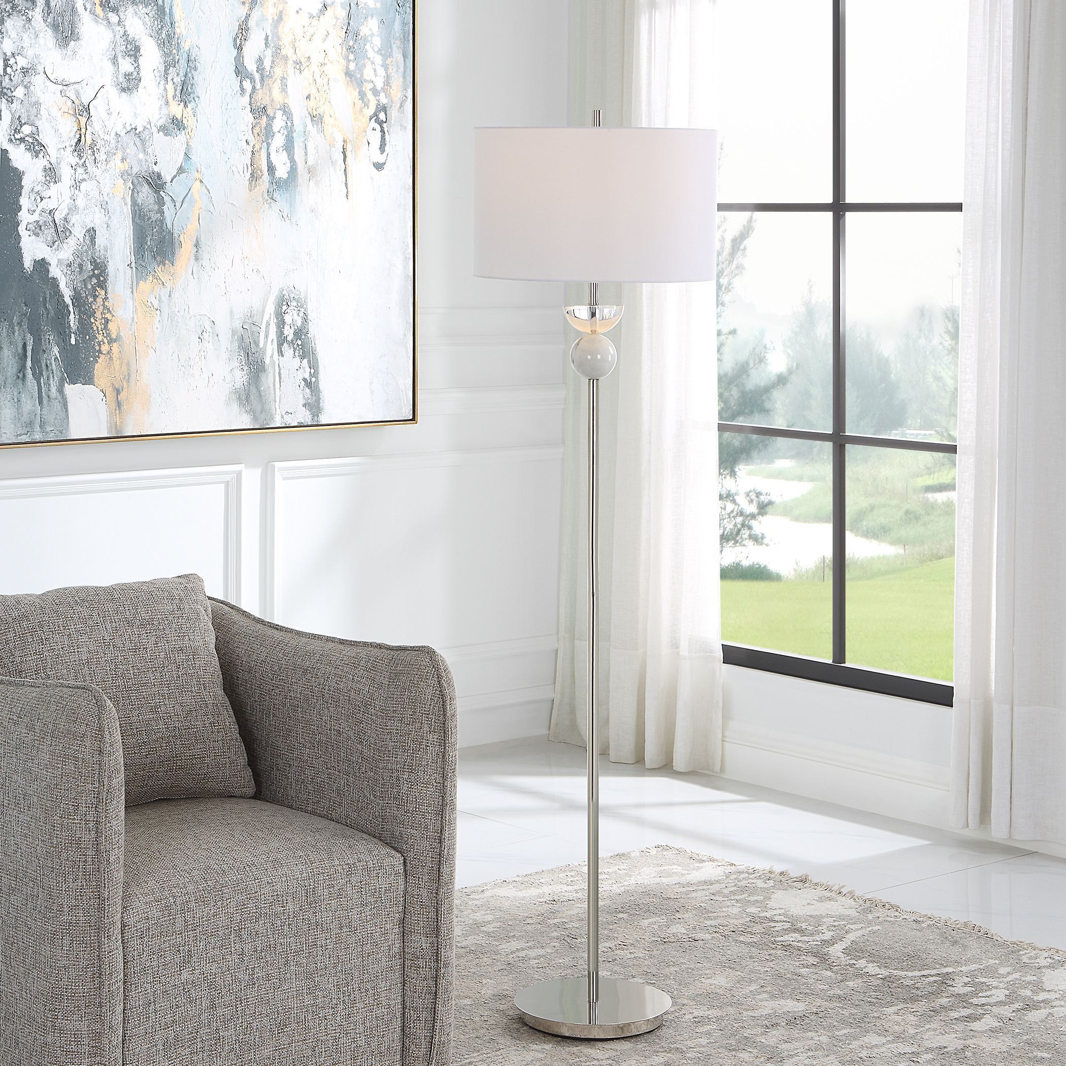 Exposition 65 inch 150.00 watt Polished Nickel and White Marble Floor Lamp Portable Light