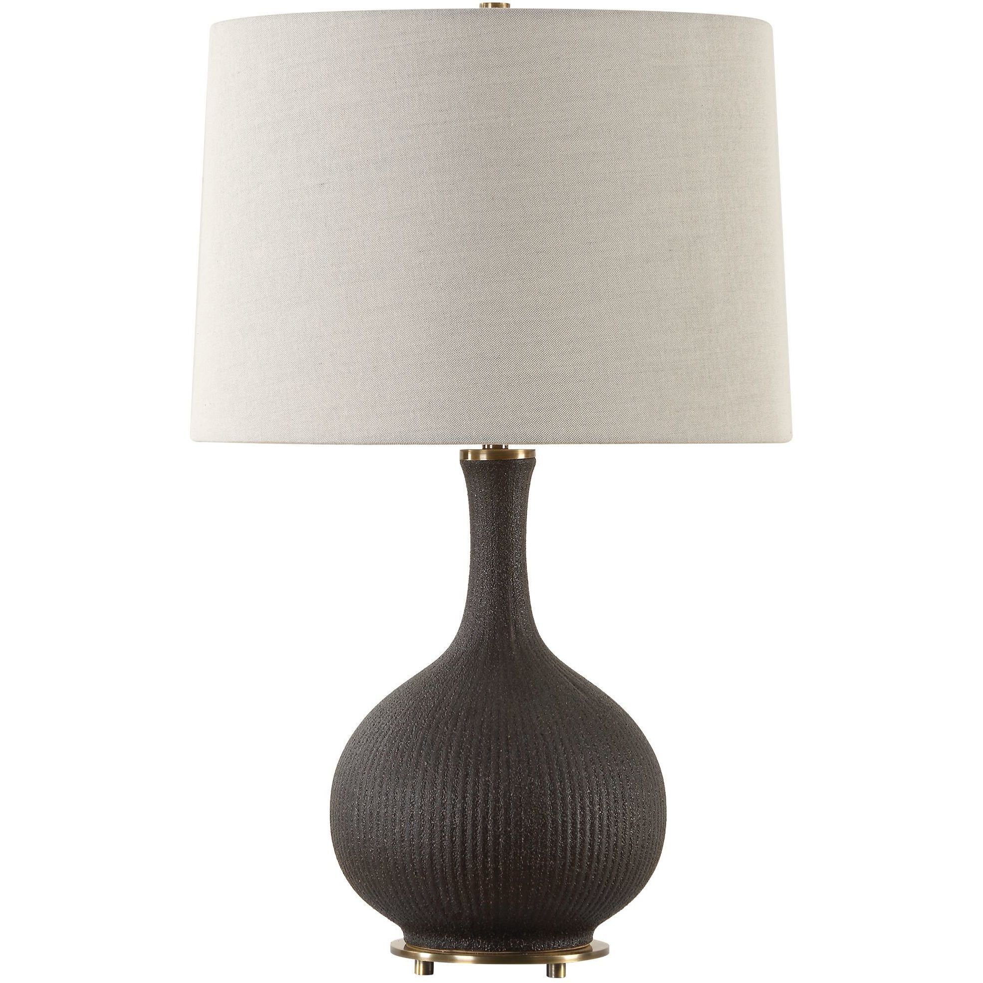 Rimini 24.25 inch 150.00 watt Matte Black Glaze with Rust Undertones and Brushed Antique Brass Table Lamp Portable Light