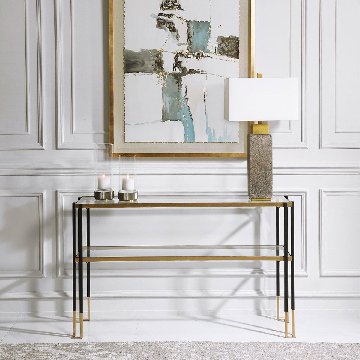 Kentmore 53.5 inch Two-Toned Matte Black and Brushed Gold Console Table
