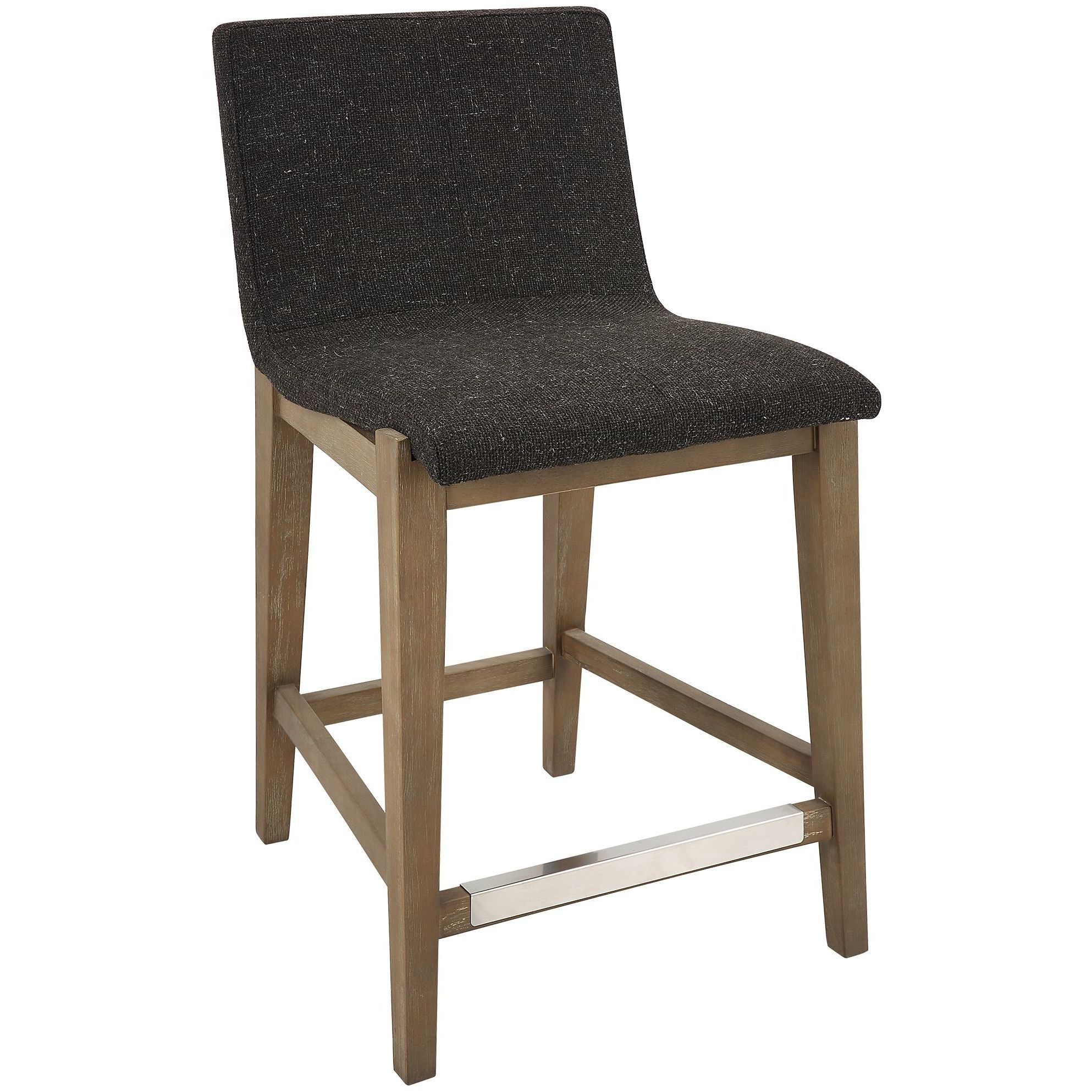 Klemens 38.5 inch Charcoal Brown Fabric and Light Walnut Counter Stool