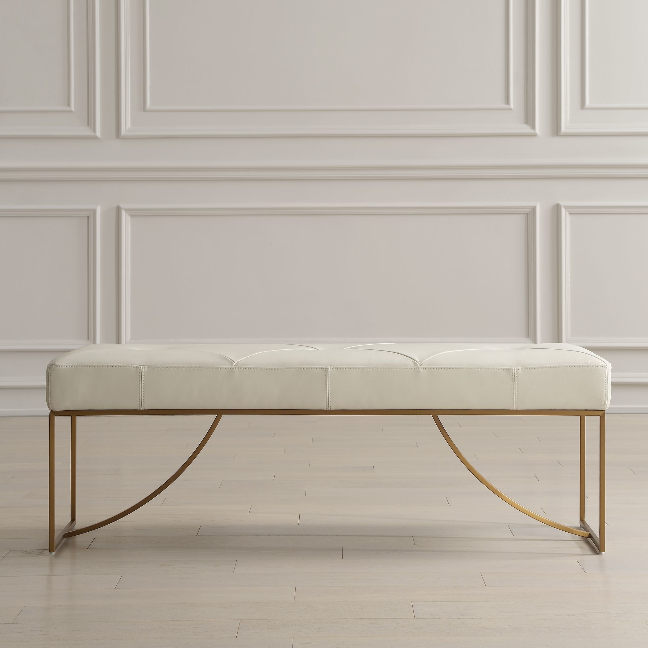 Swale Ivory Leather and Brushed Brass Bench