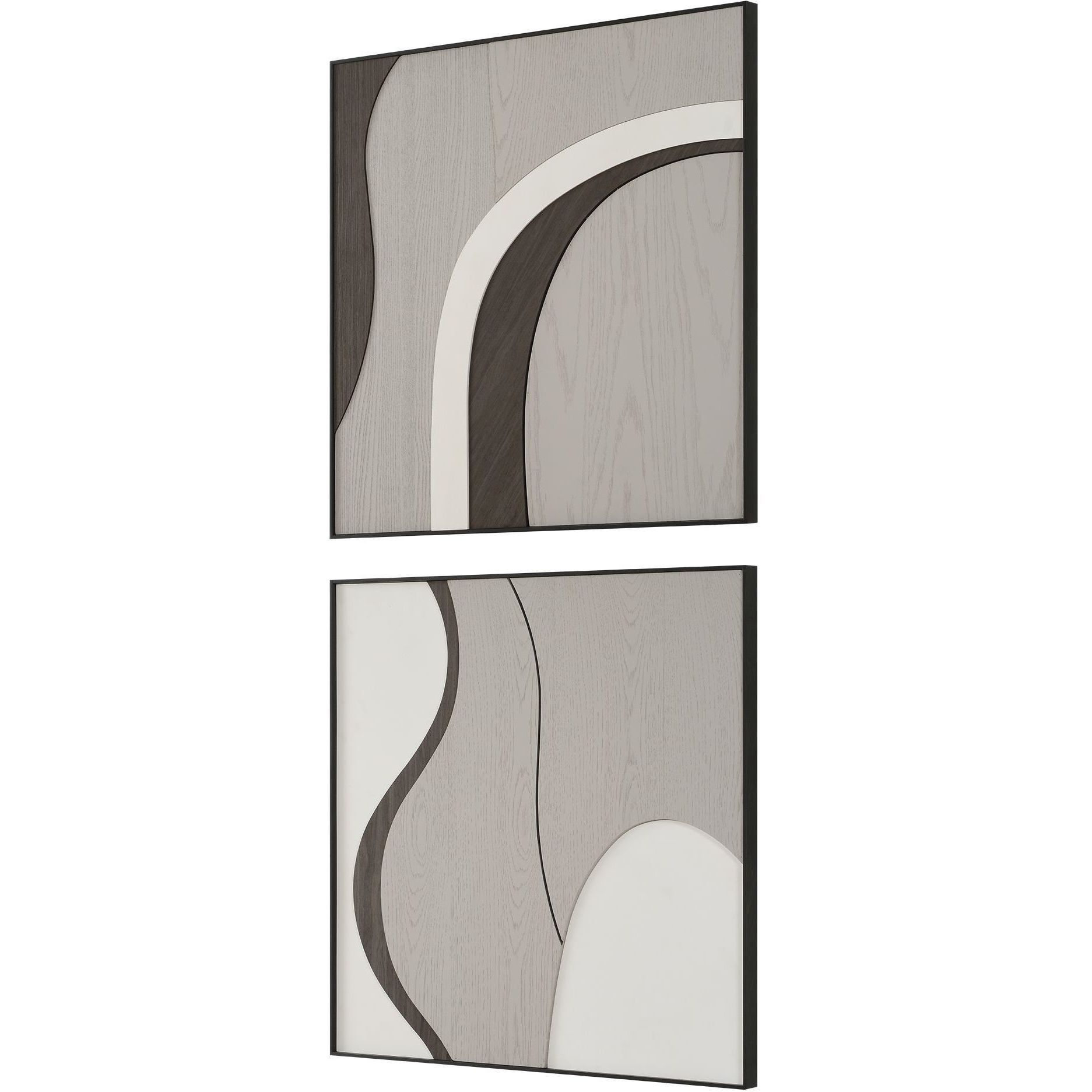 Joel Grey and White and Walnut Wall Art, Set of 2