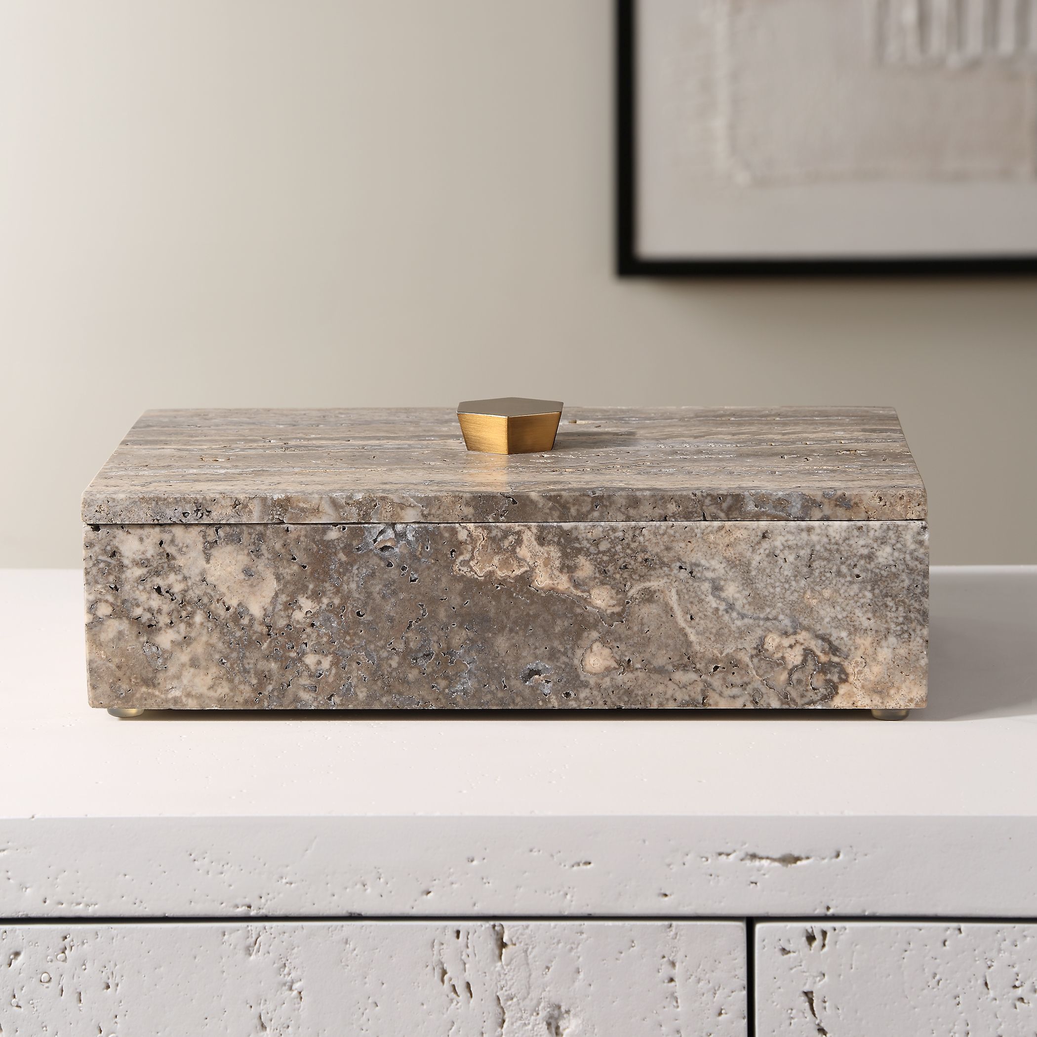 Griseus 9.5 inch Travertine and Bronze Box