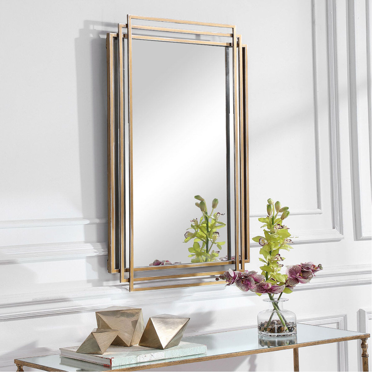 Amherst 37 X 24 inch Distressed Brushed Gold with Silver Highlights Wall Mirror