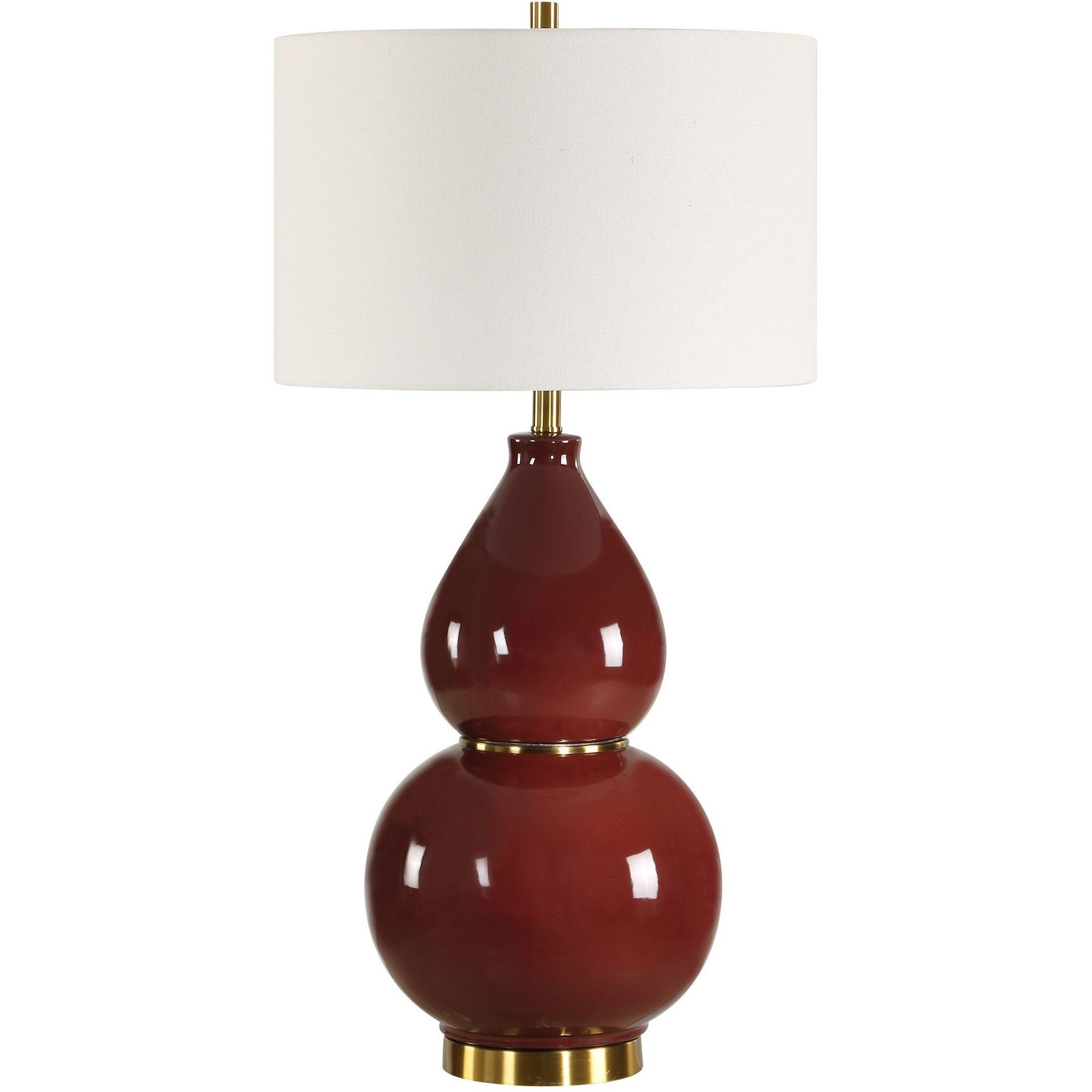 Gourd 30.5 inch 150 watt Burgundy Glaze and Antiqued Brass Table Lamp Portable Light