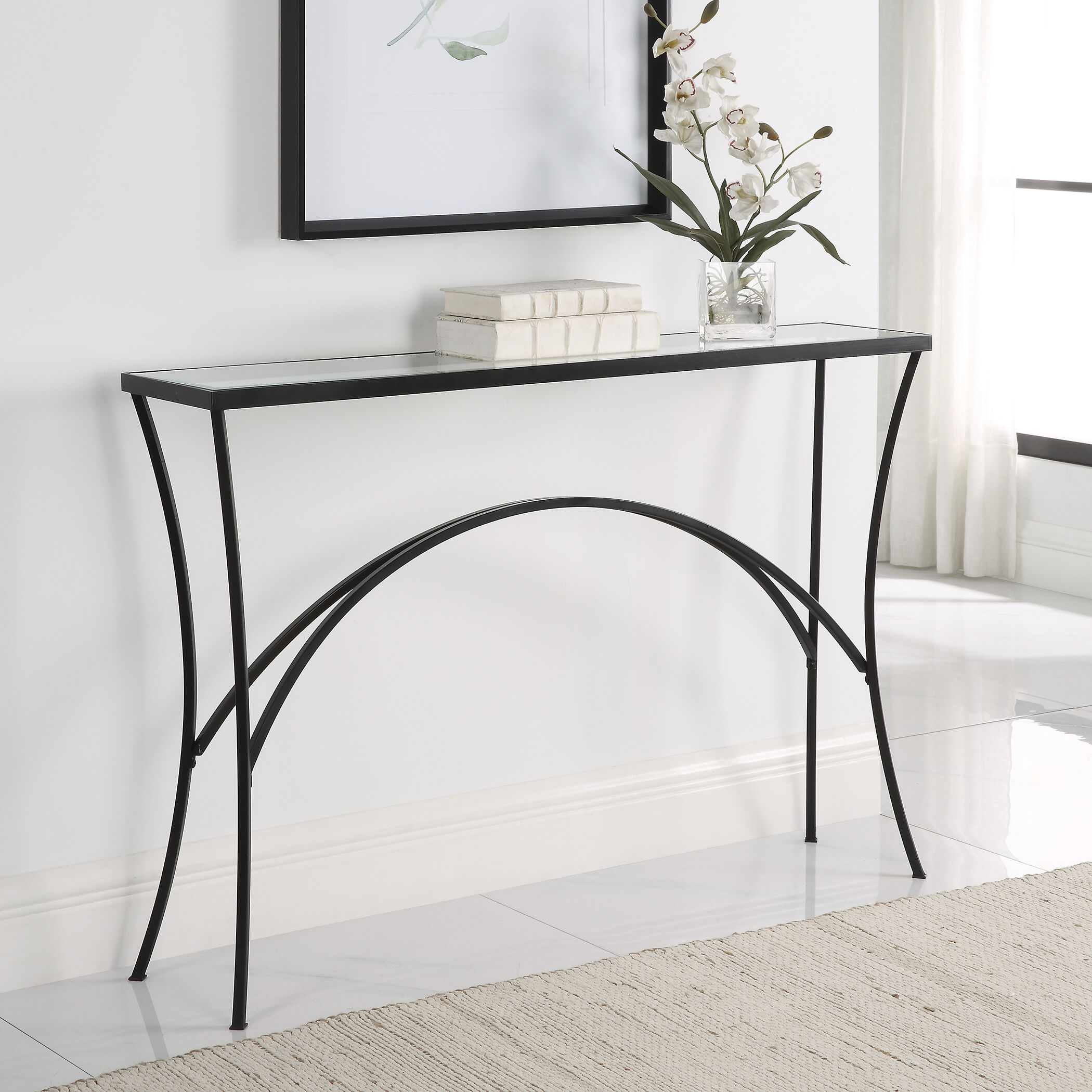Alayna 48 inch Satin Black and Clear Glass Console Table
