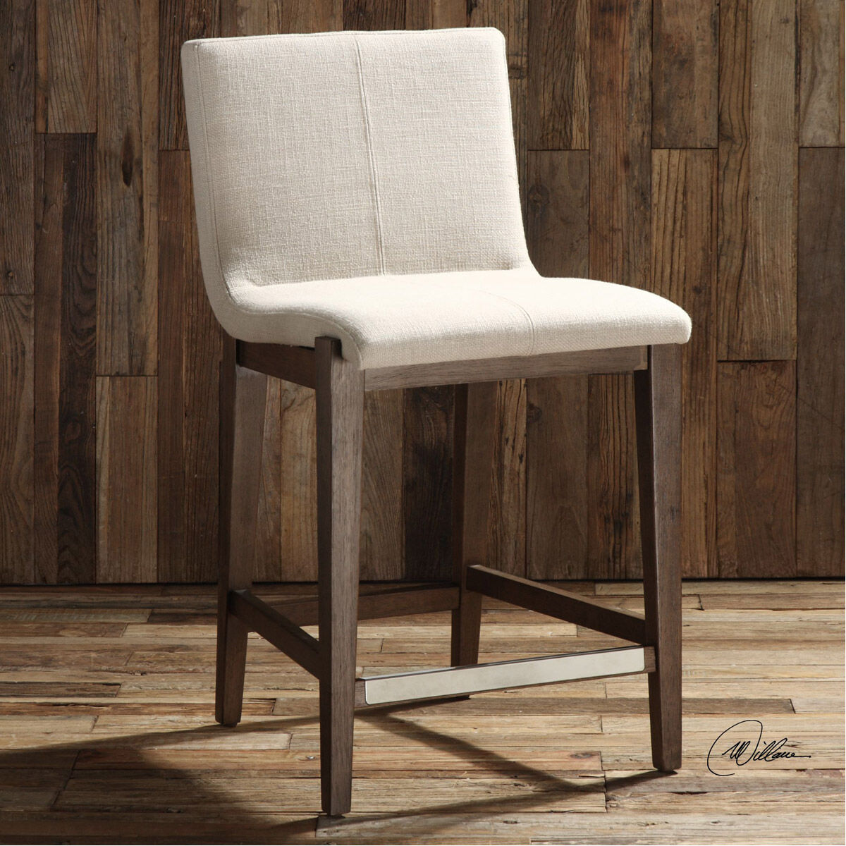 Klemens 38.5 inch Neutral Linen Fabric with Light Walnut Counter Stool