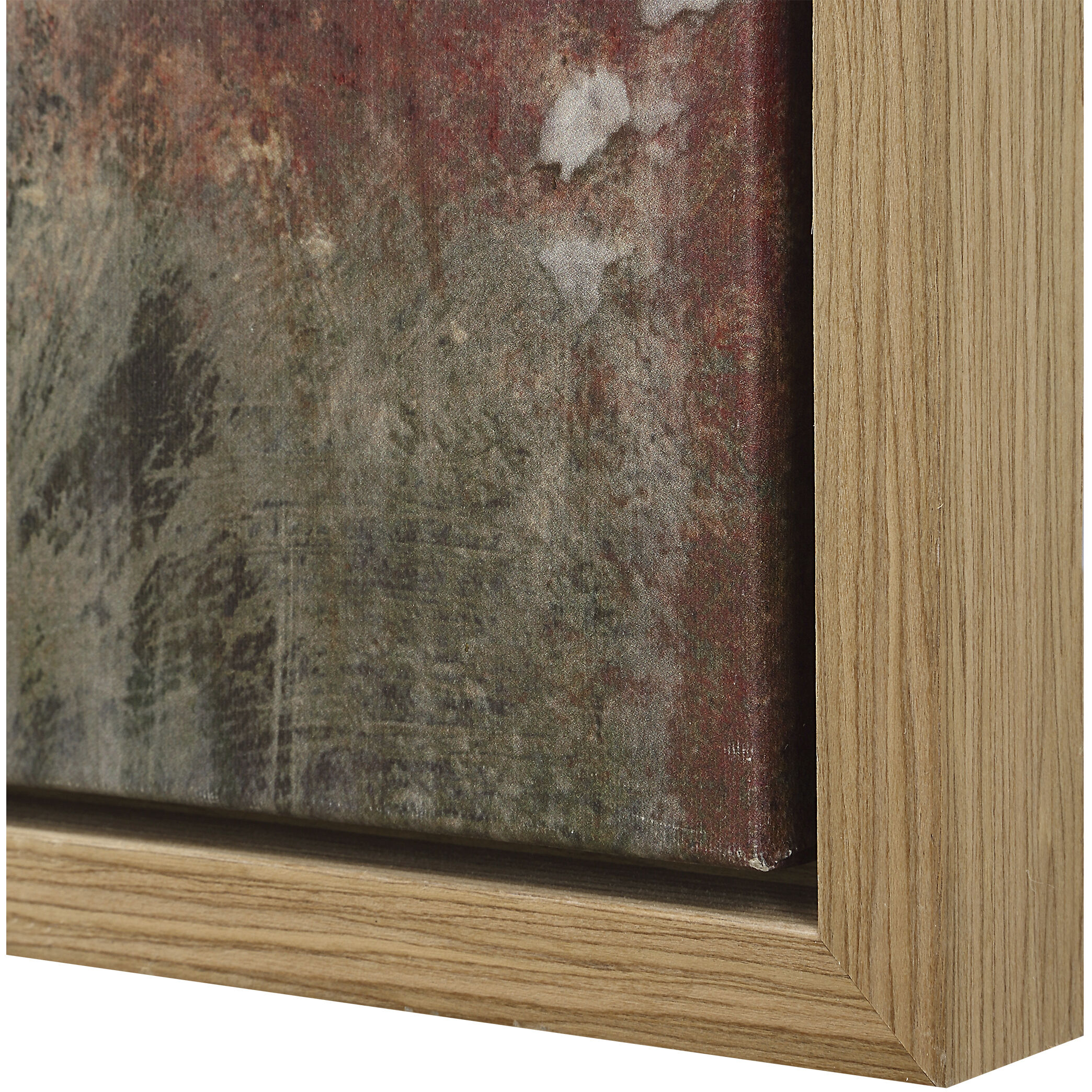 Molten Patina Earth Tones and Light Oak Framed Canvases, Set of 2