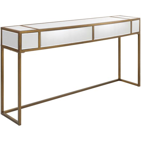 Reflect 62 inch Brushed Aged Gold and Mirrored Accents Mirrored Console Table