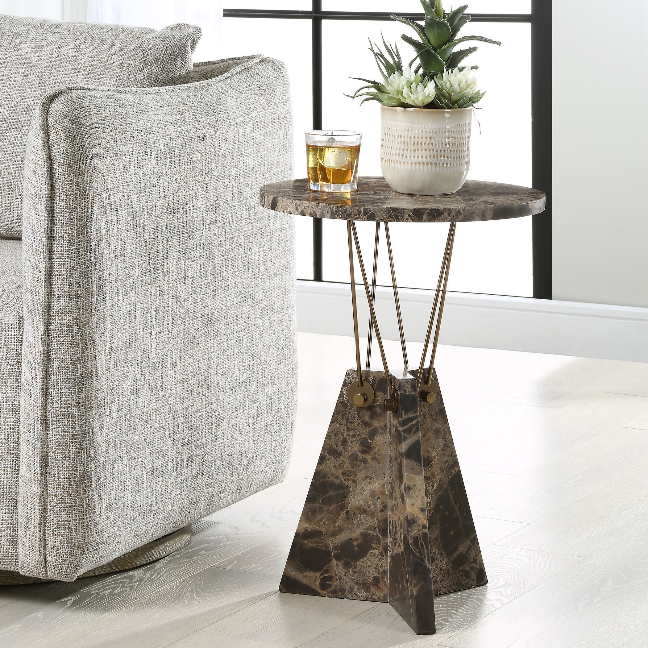 Levitate 23.25 X 16 inch Brown Marble and Brass Accent Table
