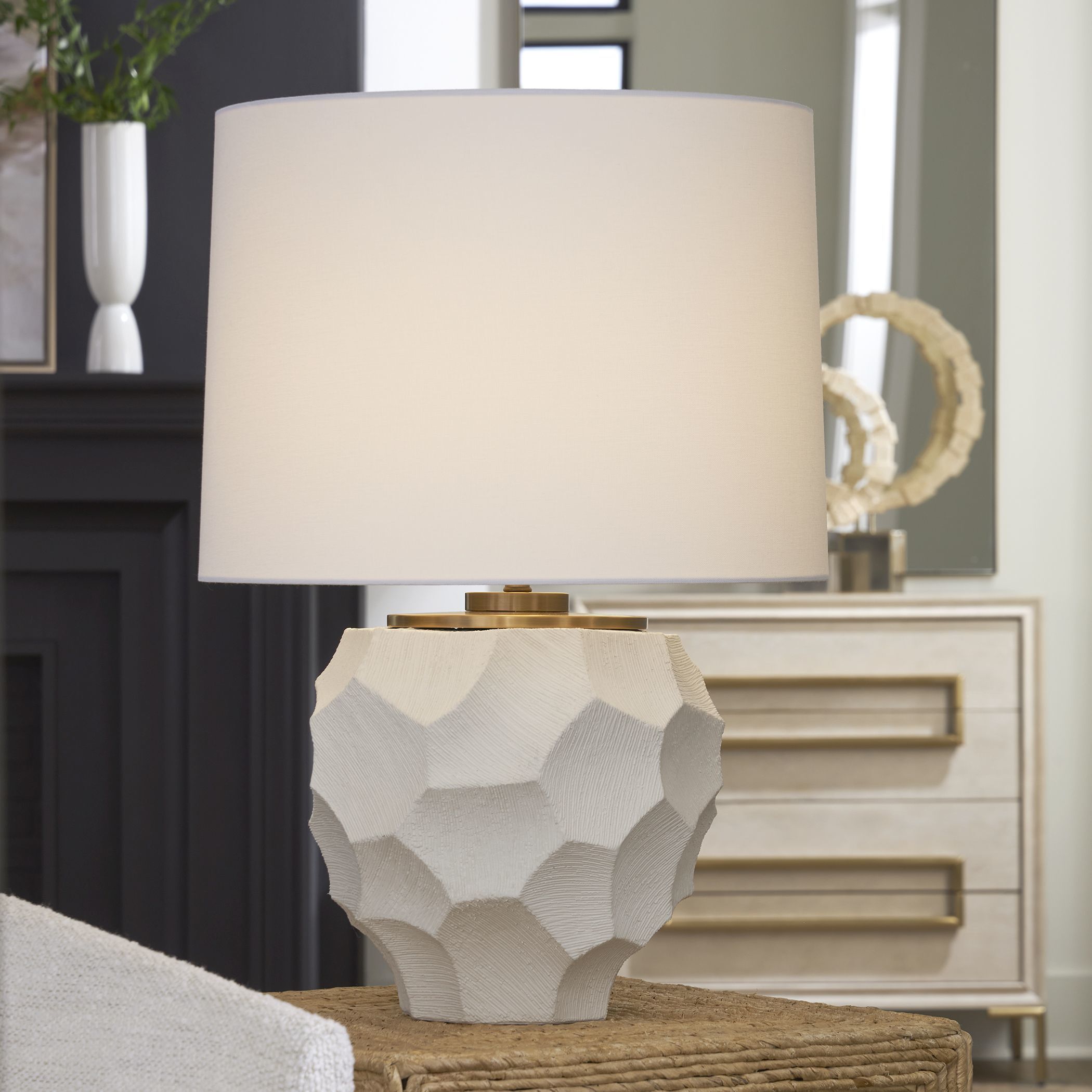 On Edge 28 inch 150.00 watt Chalk White Glaze and Antique Brass Table Lamp Portable Light