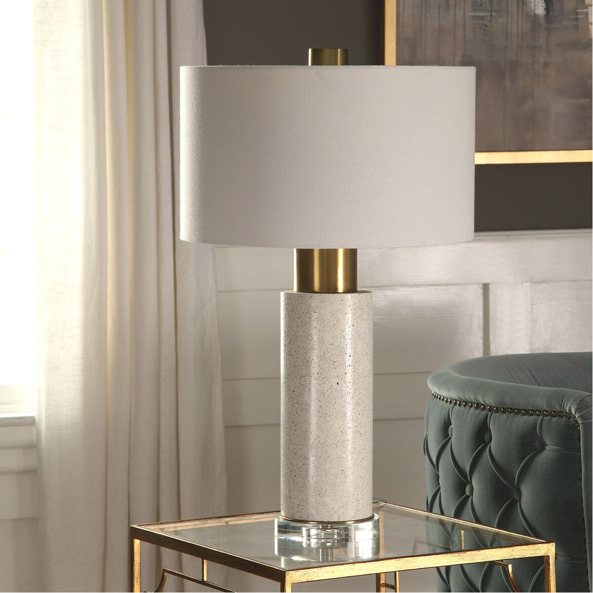Vaeshon 29 inch 150 watt Bleached Washed Concrete and Brushed Brass Table Lamp Portable Light