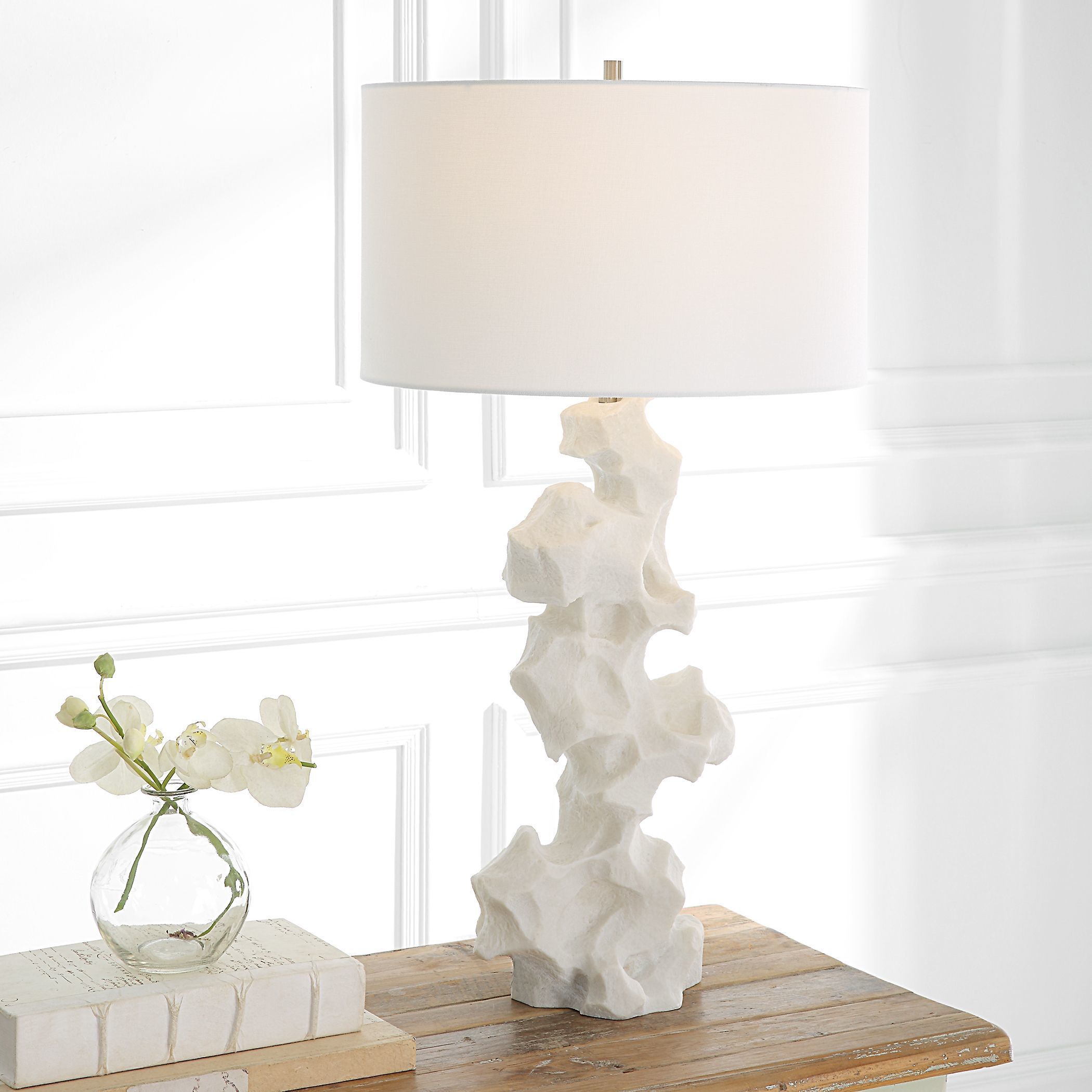 Remnant 32 inch 150 watt White Stone Table Lamp Portable Light