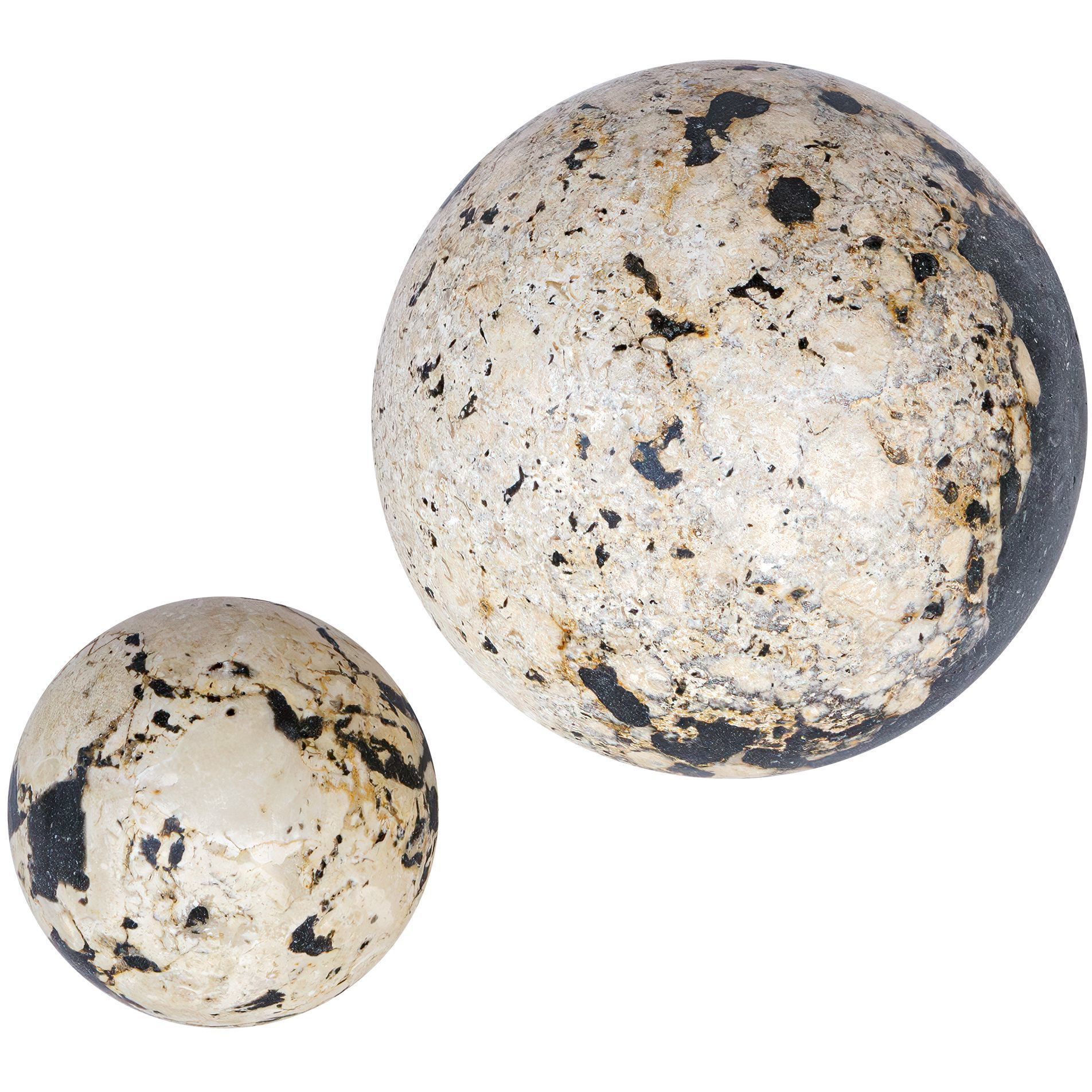 Nouveau Coral Stone with Black Resin Indoor-Outdoor Spheres, Set of 2