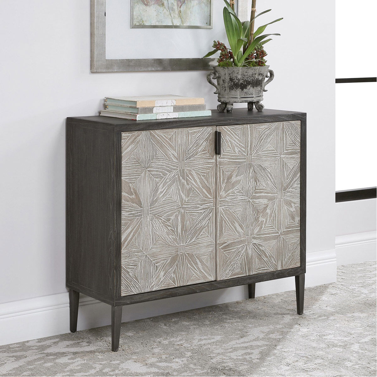 Laurentia Light Gray and Deep Black with Light Gray Glazing Accent Cabinet 