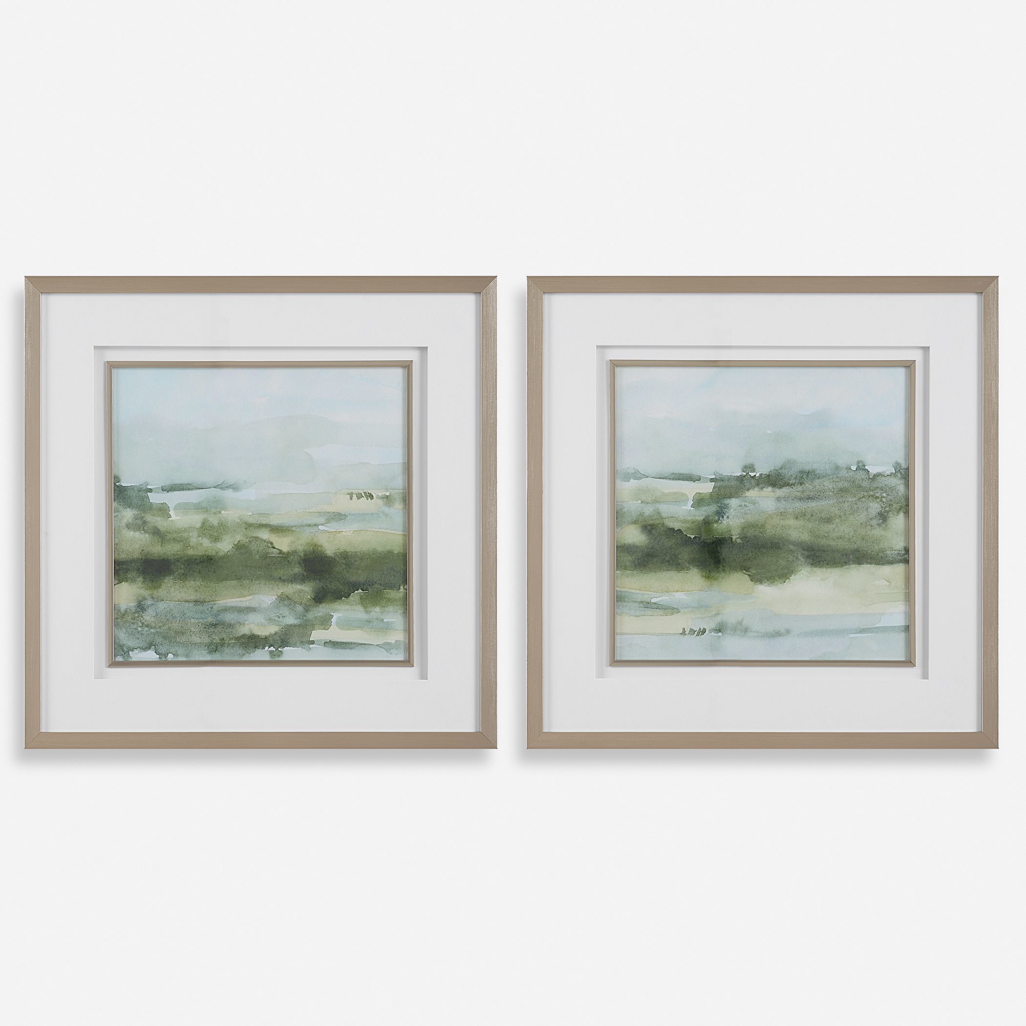 Soft Sage 28 X 28 inch Abstract Landscape Prints, Set of 2
