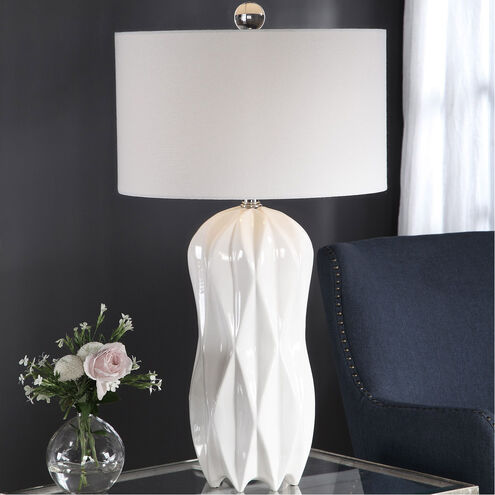 Malena 30 inch 150 watt Glossy White Glaze with Polished Nickel Accents Table Lamp Portable Light