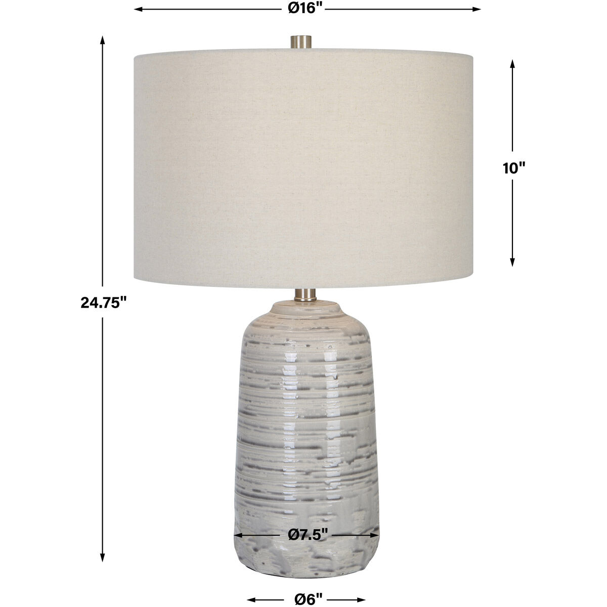 Cyclone 25 inch 150.00 watt Ivory Glaze with Striped Gray Drip Table Lamp Portable Light