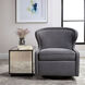 Biscay Dark Charcoal Gray Fabric and Antique Brass Swivel Chair