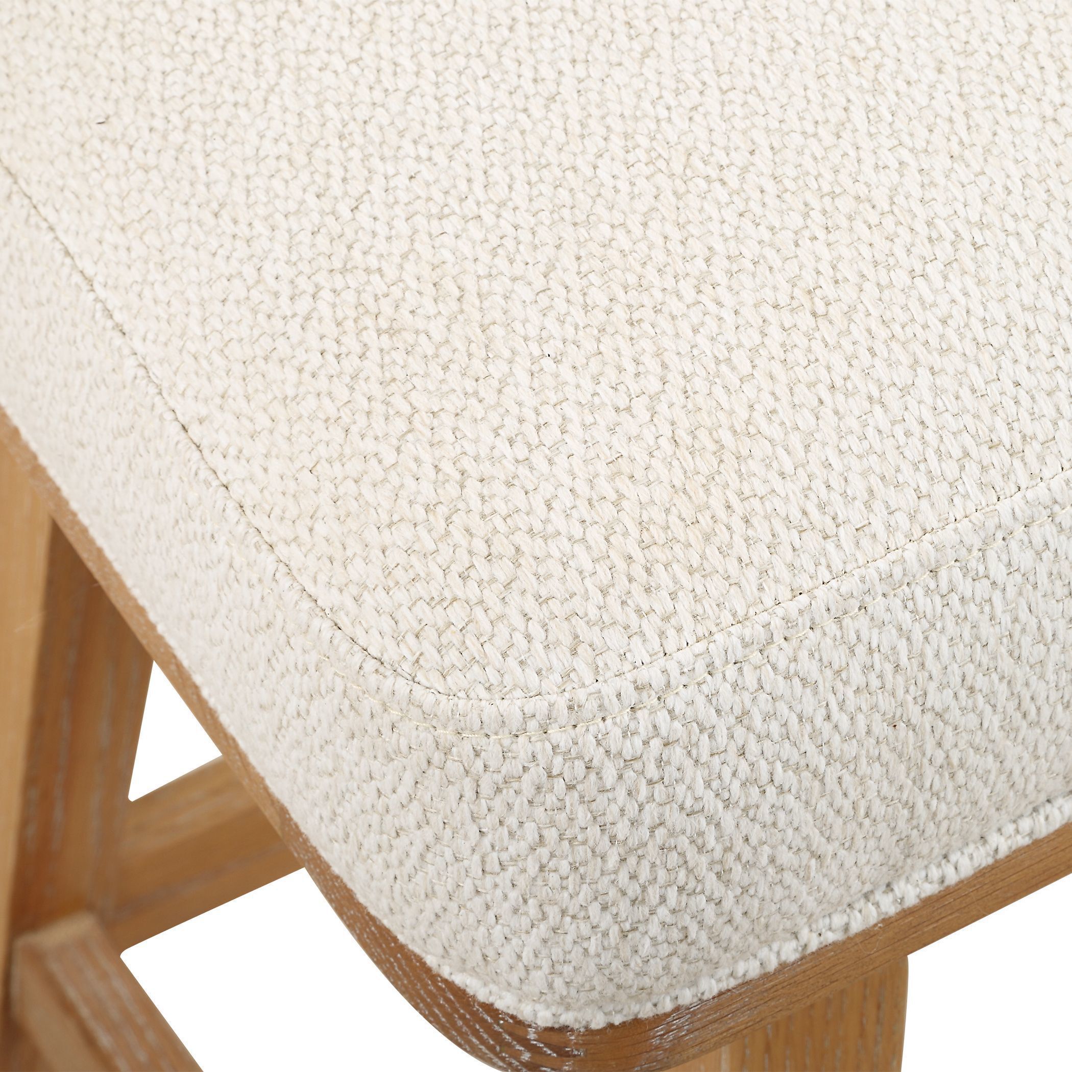 Klismos 38.25 inch Textured Off-white Fabric and Natural Oak Counter Stool