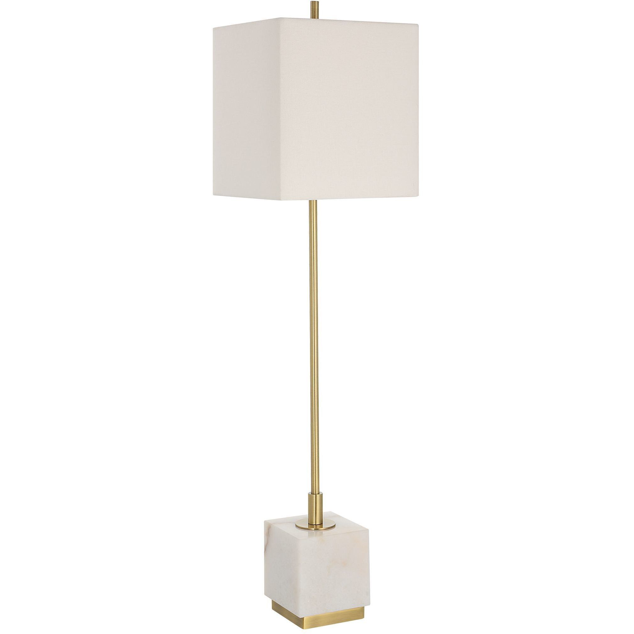 Escort 37 inch 100.00 watt Brushed Brass and White Marble Buffet Lamp Portable Light