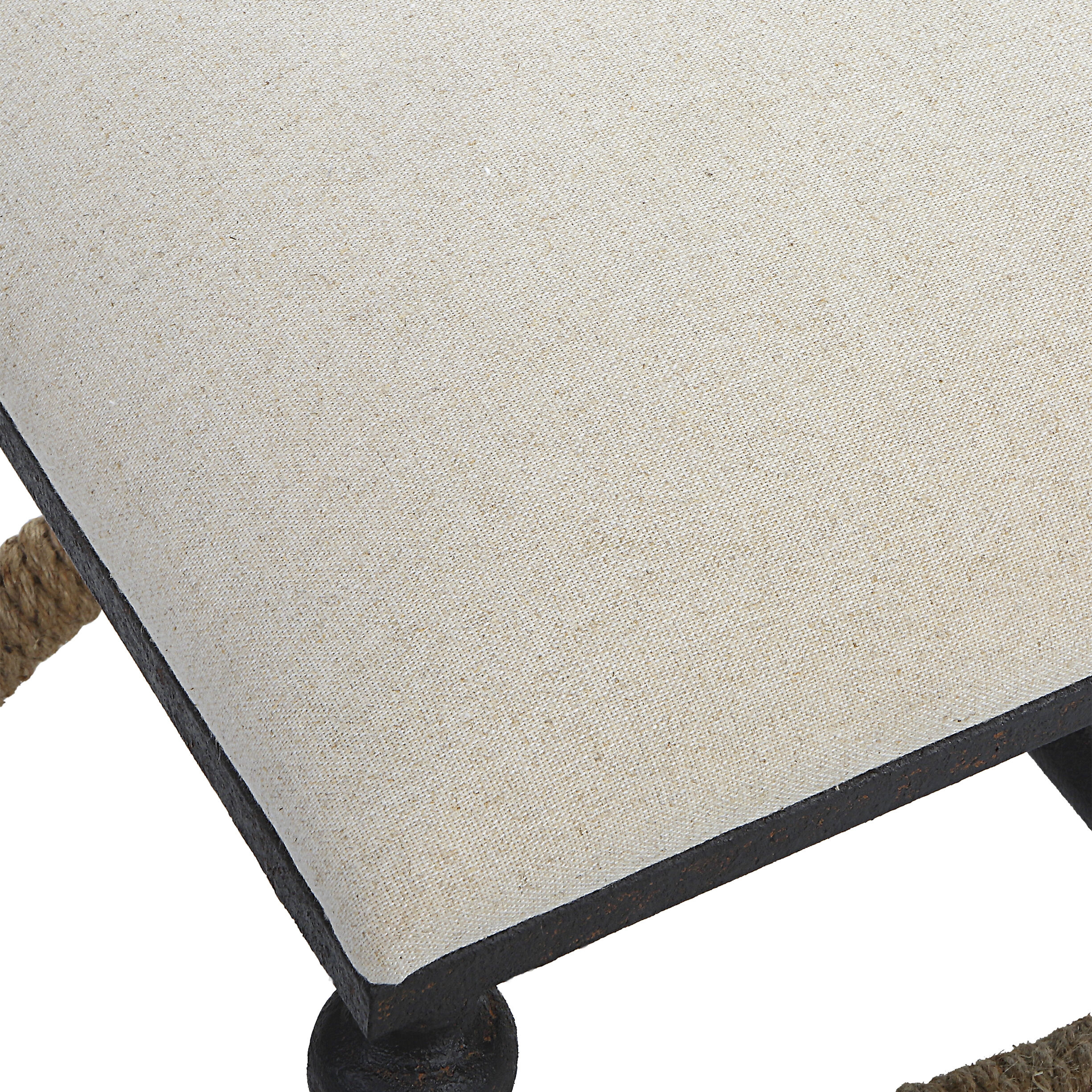 Icaria Iron and Natural Rope with Oatmeal Fabric Bench