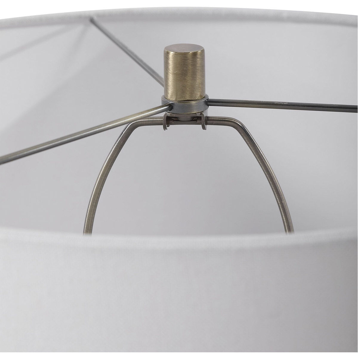 Strauss 32 inch 150.00 watt Gloss White Glaze with Brushed Brass Details Table Lamp Portable Light