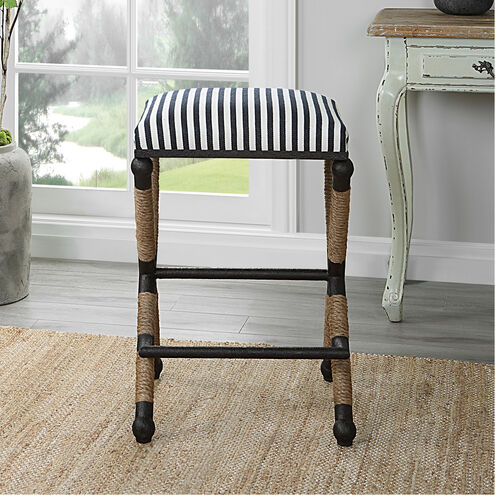 Braddock 28 inch Rustic Iron and Natural Fiber Rope with Navy/Cream Counter Stool