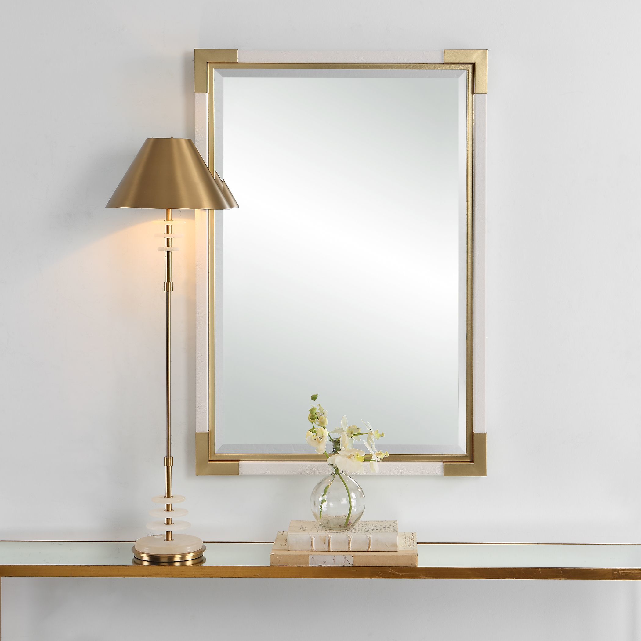 Malik 39 X 27 inch White Faux Shagreen and Gold Leaf Mirror
