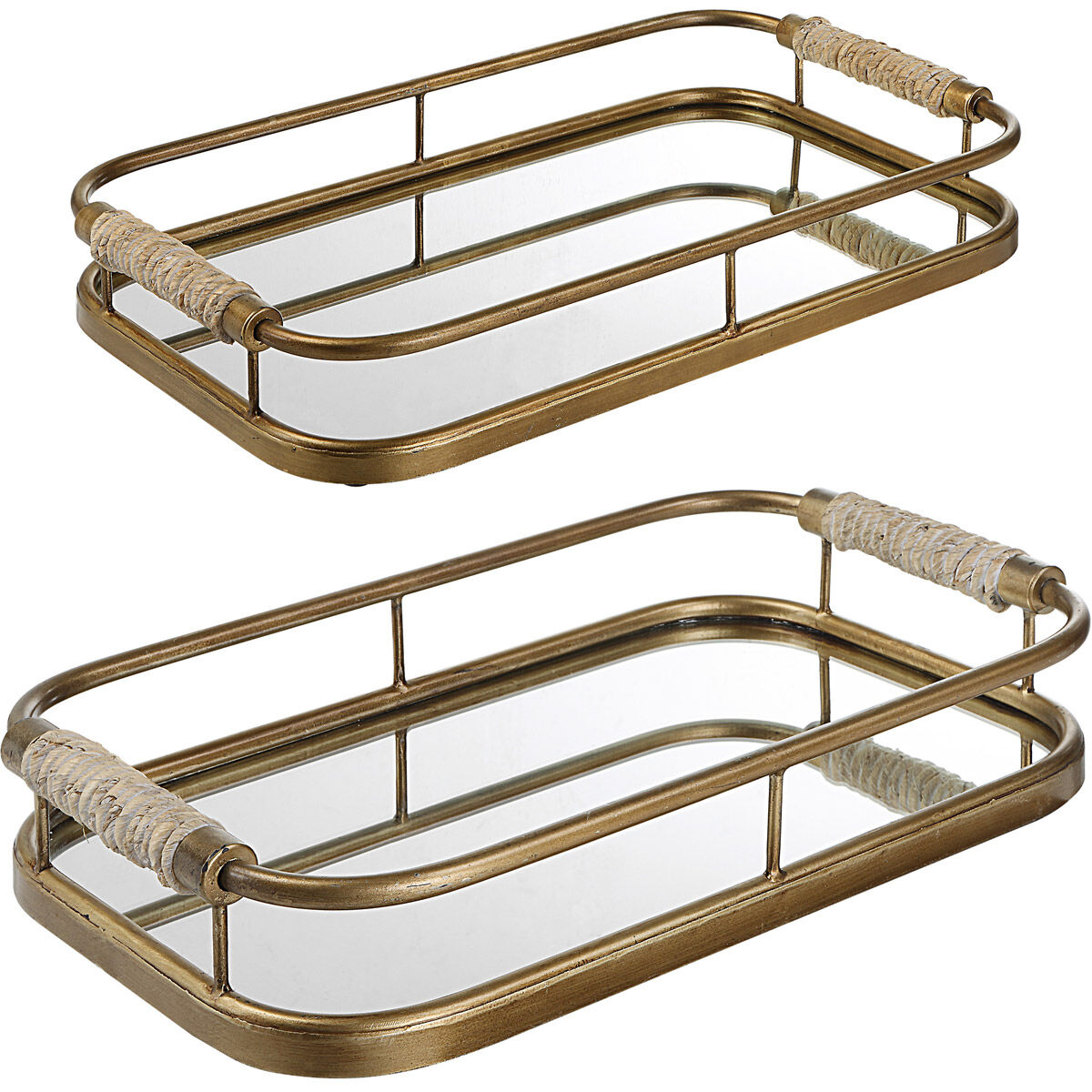 Rosea Brushed Gold with Natural Rope Trays, Set of 2