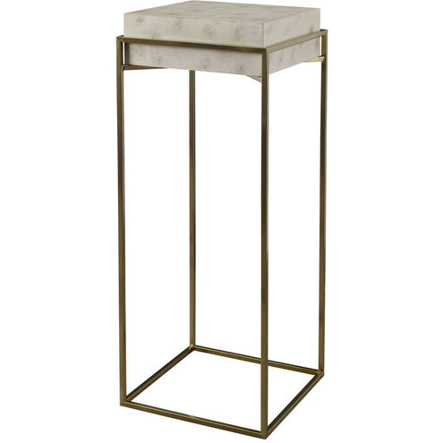 Inda Brushed Brass and Ivory Burl Veneer Plant Stand