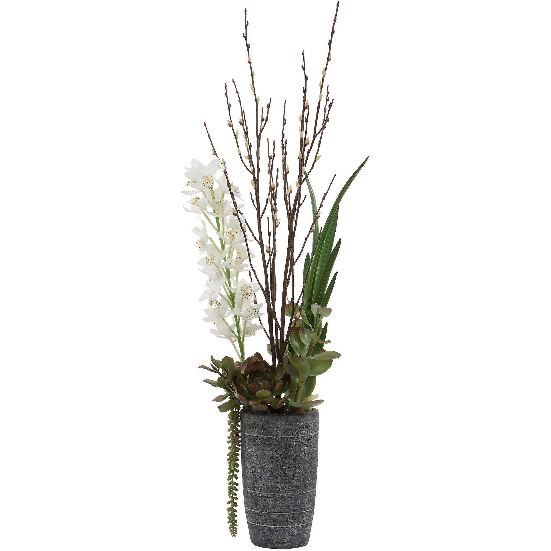 Eterna Orchid Aged Charcoal with White and Green Centerpiece & Vase