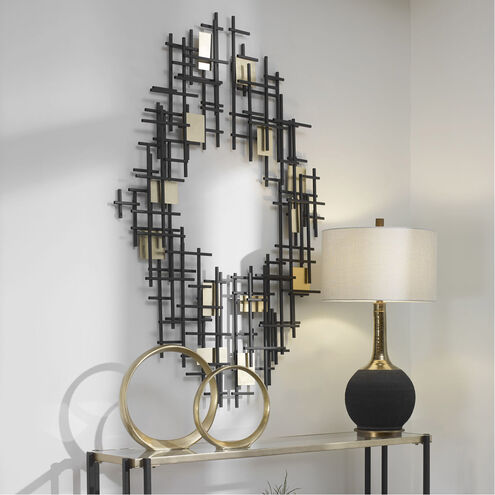 Reflection Matte Black with Gold Leaf Accents Wall Decor, Set of 2