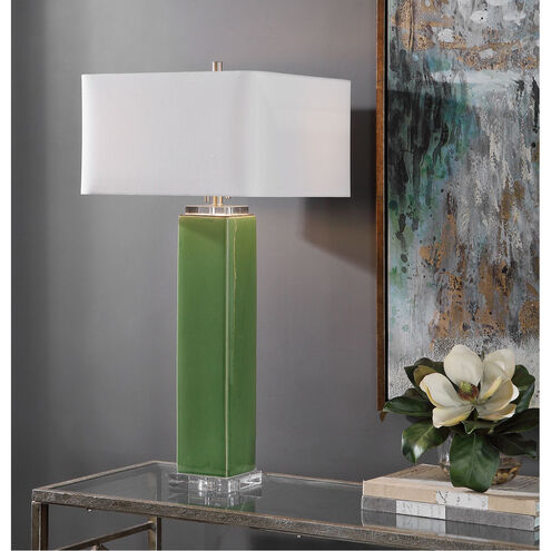 Aneeza 32 inch 60 watt Green Glaze with Brushed Nickel and Crystal Table Lamp Portable Light