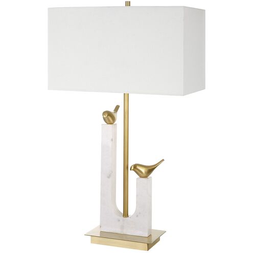 Songbirds 30 inch 150 watt Cast Brass and White Marble with Brushed Brass Table Lamp Portable Light