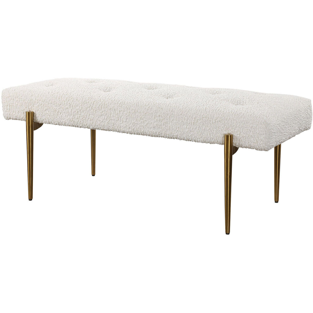 Olivier White Faux Shearling and Antique Brushed Brass Bench
