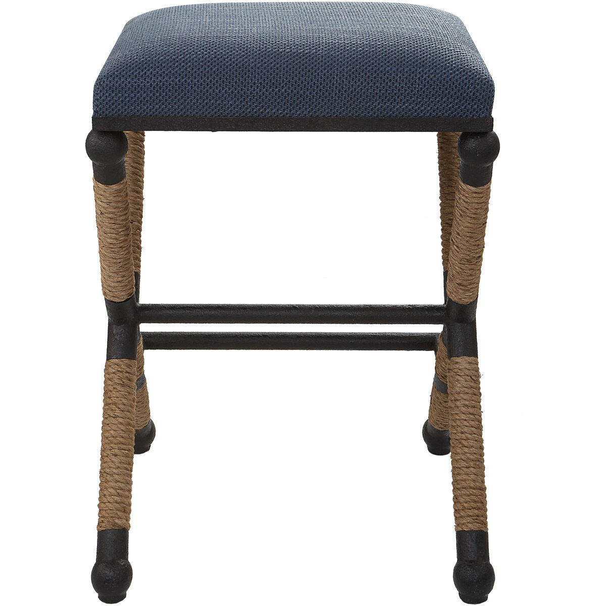 Firth 28 inch Rustic Iron and Natural Fiber Rope with Navy Counter Stool